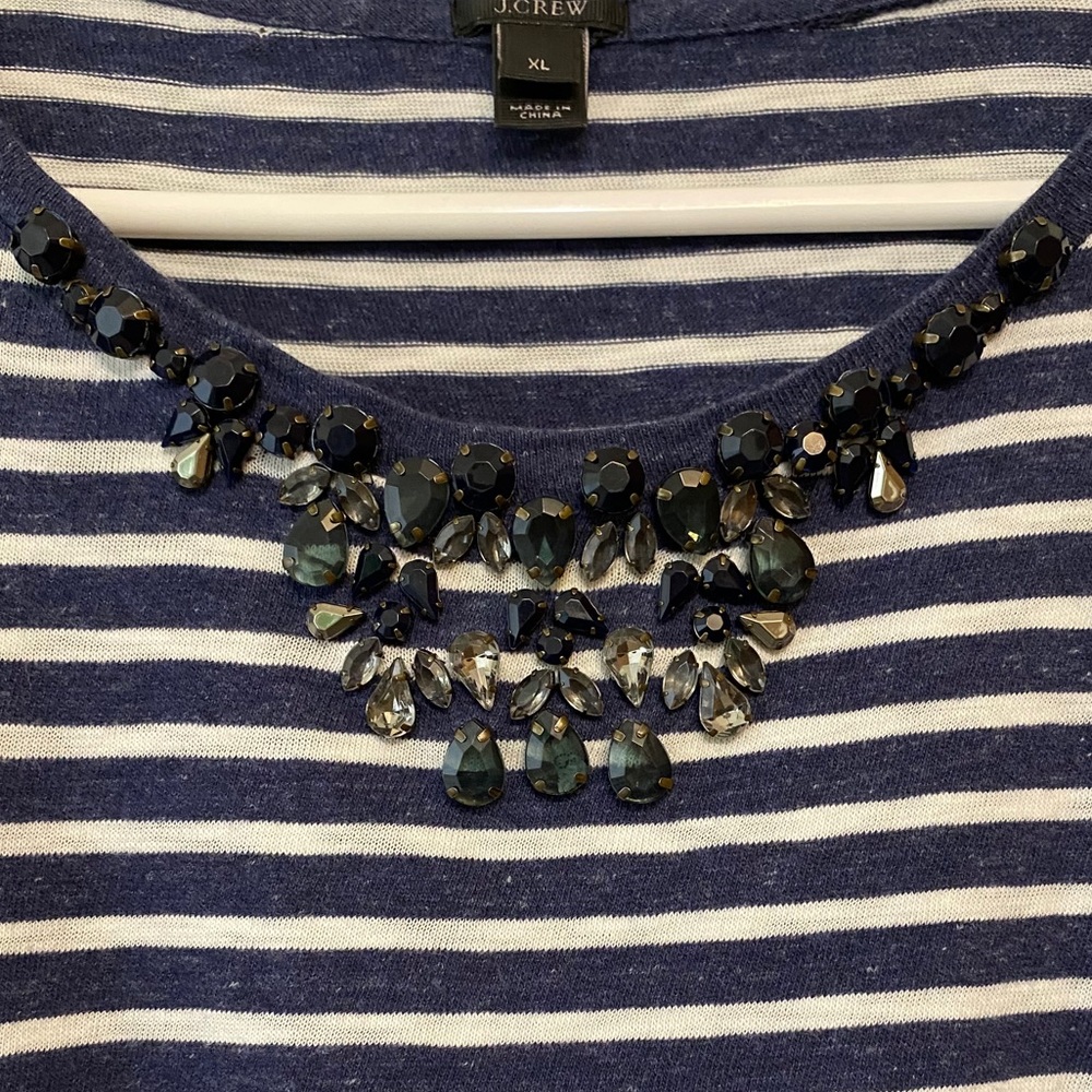 J.Crew navy & white jeweled bling striped t-shirt - Picture 6 of 7